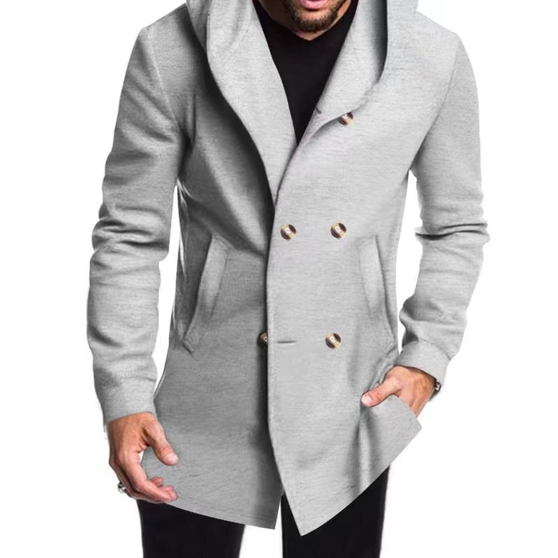 2022 Men'S Fashion Long Trench Coat Woolen Hooded Wool Coat Jacket - Image 3