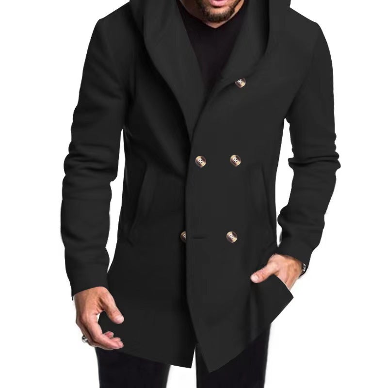 2022 Men'S Fashion Long Trench Coat Woolen Hooded Wool Coat Jacket - Image 2
