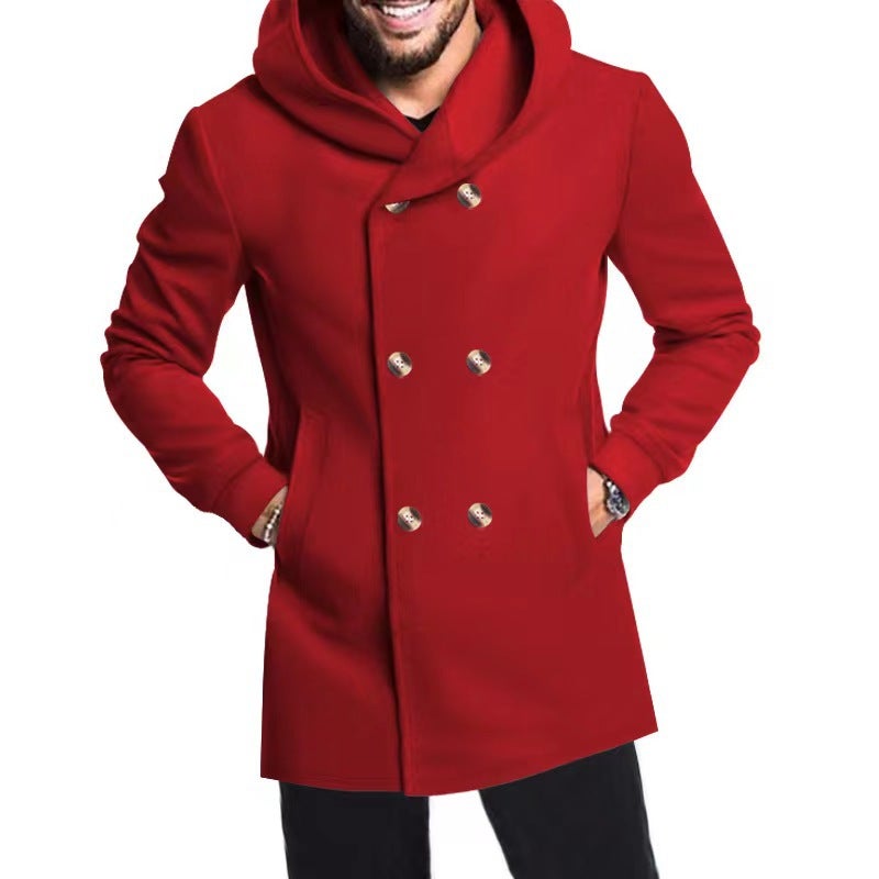 2022 Men'S Fashion Long Trench Coat Woolen Hooded Wool Coat Jacket - Image 1