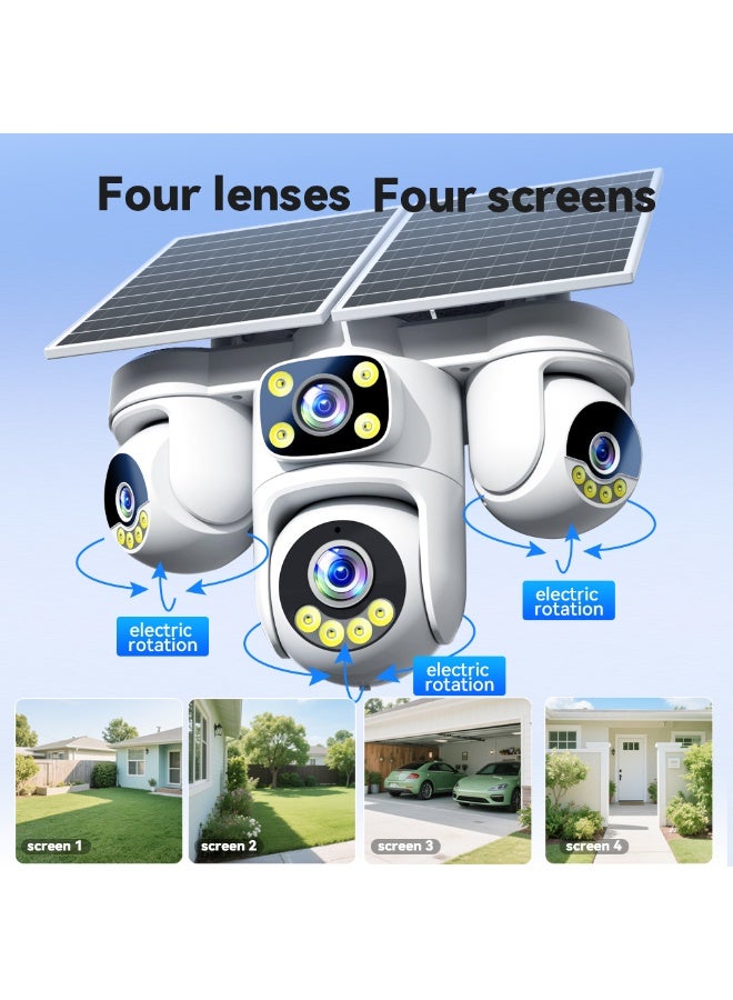 SYXUMLKLS 4K Solar 4G Secruity Outdoor Camera, 6MP True Four Lens PTZ 360 Full Color Night Vision，4 lenses show 4 views, With 4G SIM Card - Image 5