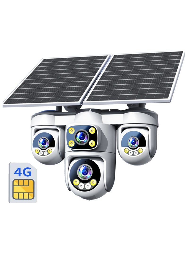 SYXUMLKLS 4K Solar 4G Secruity Outdoor Camera, 6MP True Four Lens PTZ 360 Full Color Night Vision，4 lenses show 4 views, With 4G SIM Card - Image 1