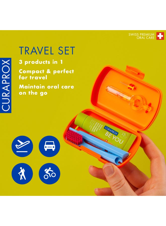 CURAPROX Travel Set Ortho Orange I Includes CS 5460 Travel Toothbrush, 10ml Be You Toothpaste, CPS Prime 07 & 09 Interdental Brushes I Compact Oral Care Kit for On-the-Go - Image 3