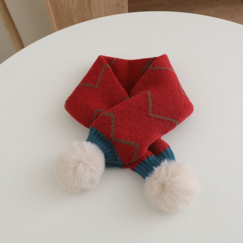 Baby Wool Scarf Korean Style Trendy Cute Fur Ball Cross Neck Warmer Knitted Boys And Girls Cold-Proof Neck Cover Trendy - Image 1