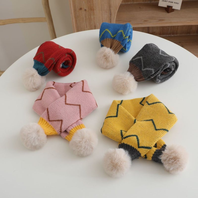 Baby Wool Scarf Korean Style Trendy Cute Fur Ball Cross Neck Warmer Knitted Boys And Girls Cold-Proof Neck Cover Trendy - Image 4