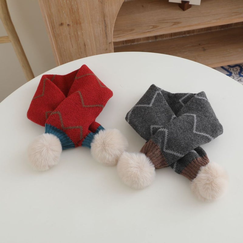 Baby Wool Scarf Korean Style Trendy Cute Fur Ball Cross Neck Warmer Knitted Boys And Girls Cold-Proof Neck Cover Trendy - Image 5
