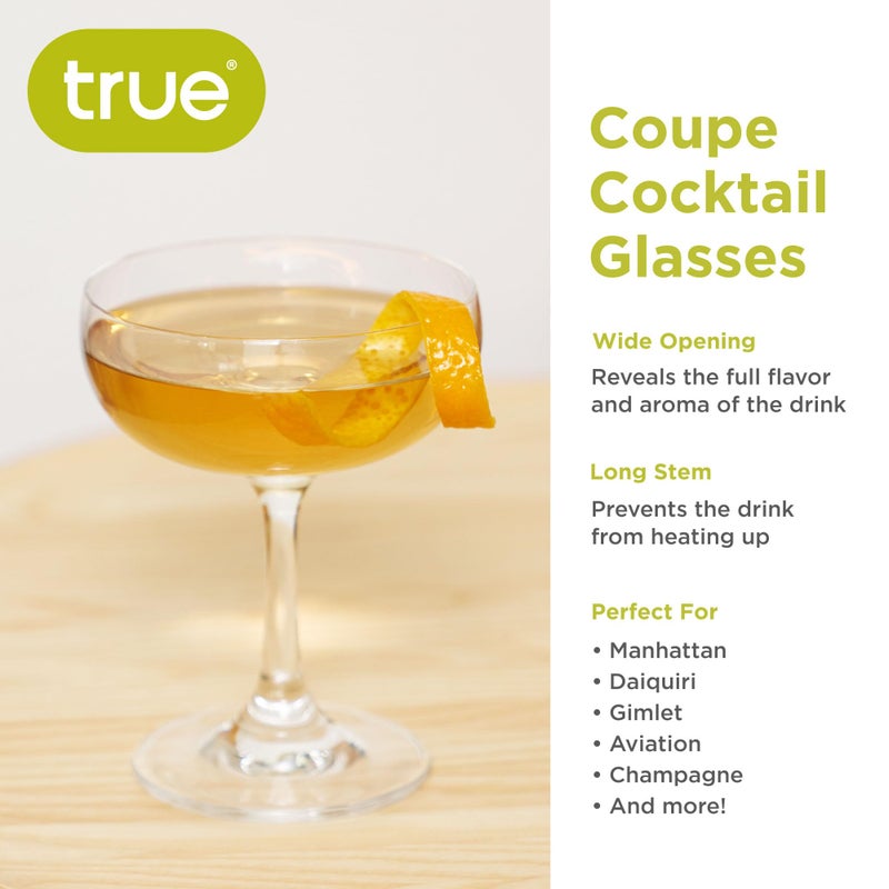True Coupe Glass, Martini Glasses for Cocktail Party, Perfect for Espresso Martini, Manhattan, Champagne, Elegant 7 oz Glassware for Home Bars, Wedding Gifts, Margarita Glasses Set of 4 - Image 3