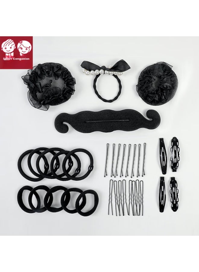 Smart Friends Zhiyouban Children's Hair Accessories, Girls' Hair Ornaments, Hair Bands, Barrettes, Hair Clips, Dance Practice And Bun Making Set, 34 Pieces, Black - Image 1