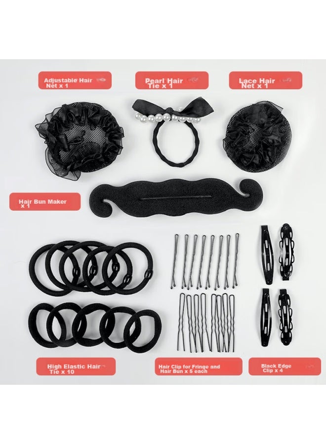 Smart Friends Zhiyouban Children's Hair Accessories, Girls' Hair Ornaments, Hair Bands, Barrettes, Hair Clips, Dance Practice And Bun Making Set, 34 Pieces, Black - Image 4