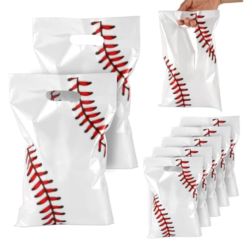PEUTIER 50pcs Baseball Party Gift Bags Baseball Goodie Bags Favors Sport Theme Party Favor Practical Gift Bag for Birthday Presents Packing Candy Snack Goodie Storage White Red - Image 2