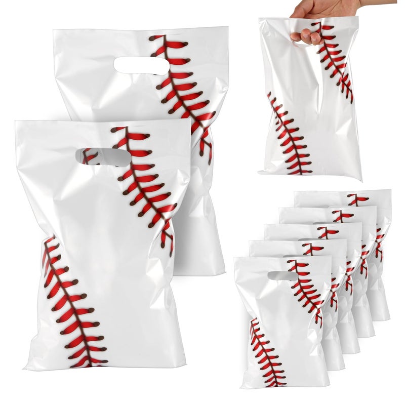 PEUTIER 50pcs Baseball Party Gift Bags Baseball Goodie Bags Favors Sport Theme Party Favor Practical Gift Bag for Birthday Presents Packing Candy Snack Goodie Storage White Red - Image 3