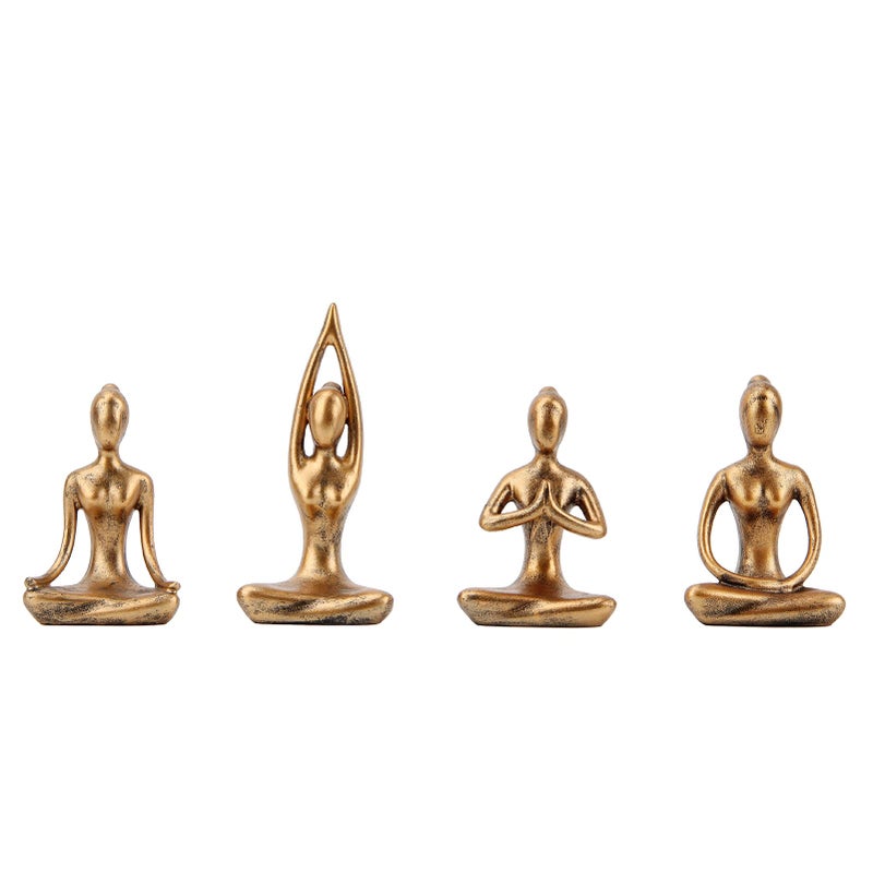 Leekung Yoga Statue Meditation Zen Decor - Yoga Statues for Home Decor,Small Yoga Figurines for Spiritual Room Decorations,Set of 4 Yoga Pose Statue Shelf Decor Accents Gold Color - Image 1