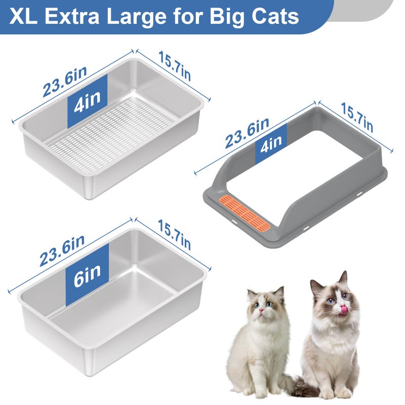Yoochee Stainless Steel Sifting Litter Box with Lid, XL Extra Large Sifting Cat Litter Box for Pine Pellets & Big Cats,Metal Pellet Sifter Litter Pan System for Odor Control,Sifting Box Liners & Scoop - Image 5