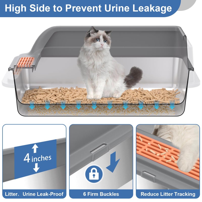 Yoochee Stainless Steel Sifting Litter Box with Lid, XL Extra Large Sifting Cat Litter Box for Pine Pellets & Big Cats,Metal Pellet Sifter Litter Pan System for Odor Control,Sifting Box Liners & Scoop - Image 4