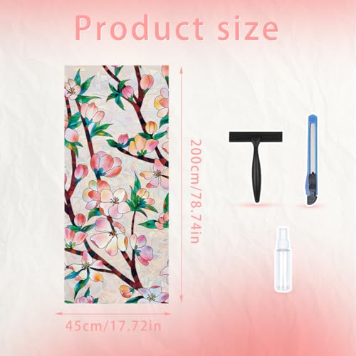 Ohhvvow Peach Blossom Stained Glass Window Film Static Cling with Tools - 17.5 x 78.7 Inch Non-Adhesive Privacy Decorative Rainbow Film for Windows, Doors, Sidelights - Easy Install & Remove - Image 2
