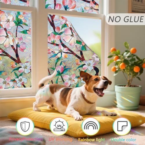 Ohhvvow Peach Blossom Stained Glass Window Film Static Cling with Tools - 17.5 x 78.7 Inch Non-Adhesive Privacy Decorative Rainbow Film for Windows, Doors, Sidelights - Easy Install & Remove - Image 3