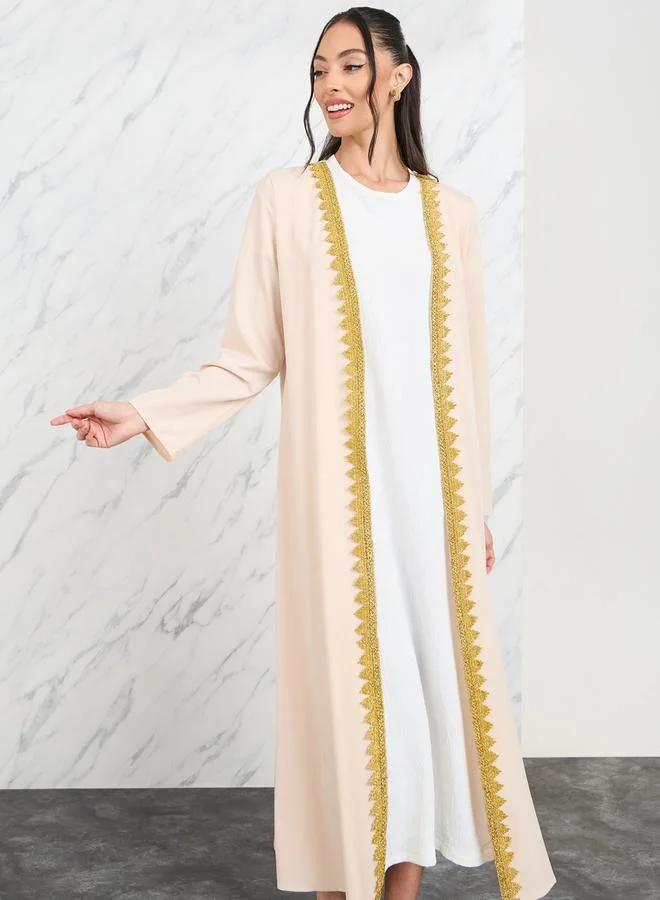 Take Two Embroidered Lace Trim Midi Length Kimono