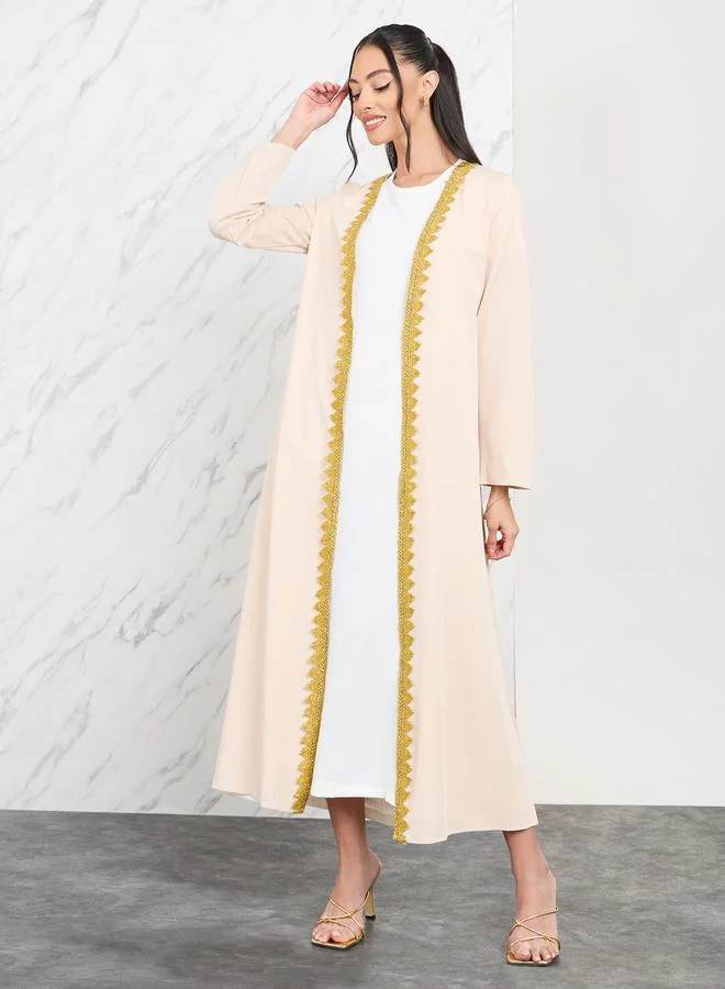 Take Two Embroidered Lace Trim Midi Length Kimono