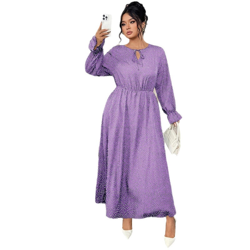 Plus Size Polka Dot Long Sleeve Dress - Image 5