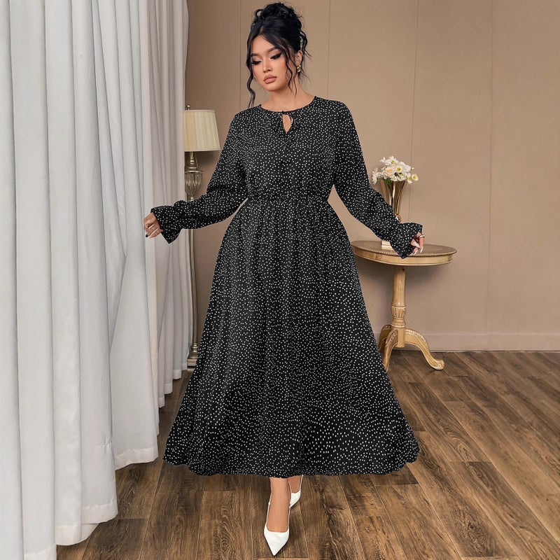 Plus Size Polka Dot Long Sleeve Dress - Image 2