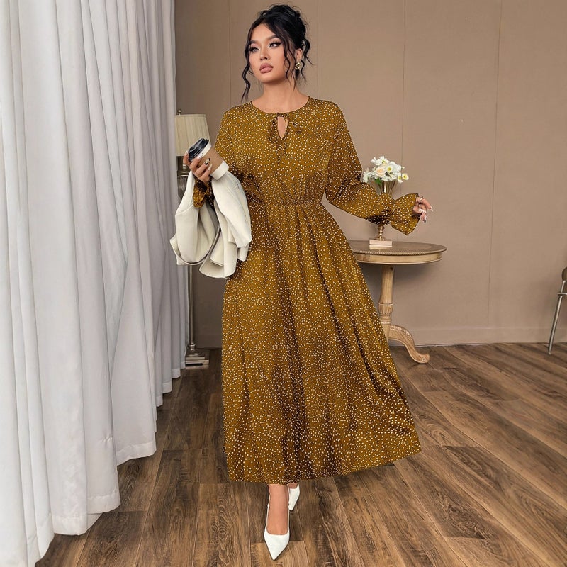 Plus Size Polka Dot Long Sleeve Dress - Image 4