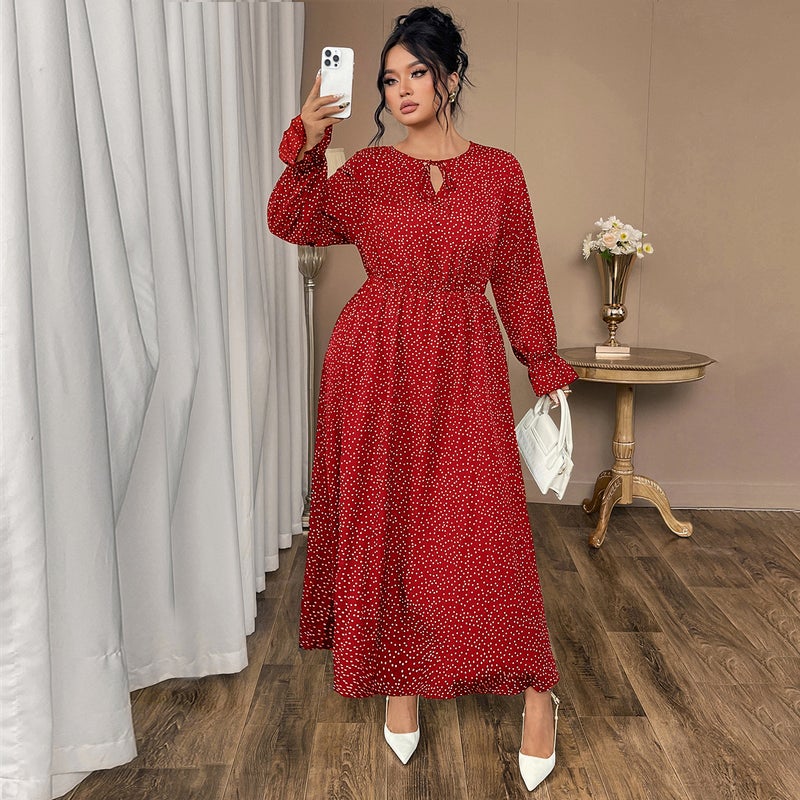 Plus Size Polka Dot Long Sleeve Dress - Image 3