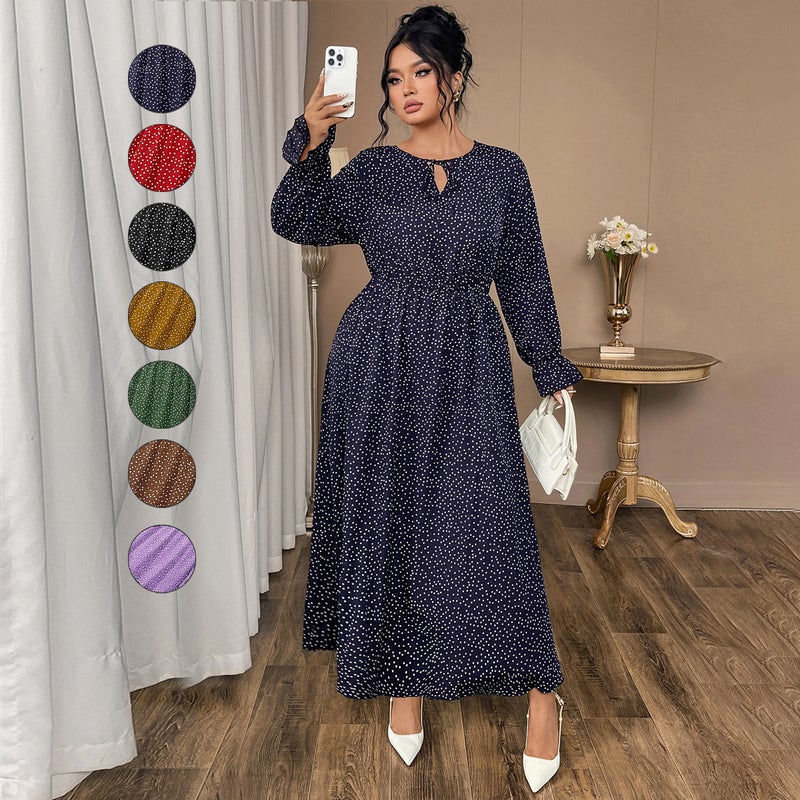 Plus Size Polka Dot Long Sleeve Dress - Image 1