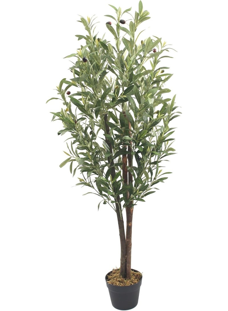 ماركولو شجرة زيتون اصطناعية من ماركولو، 120 سم، في أصيص، لون أخضر، نبات داخلي صناعي بأوراق وزيتون واقعيين، ديكور منزلي - Image 1