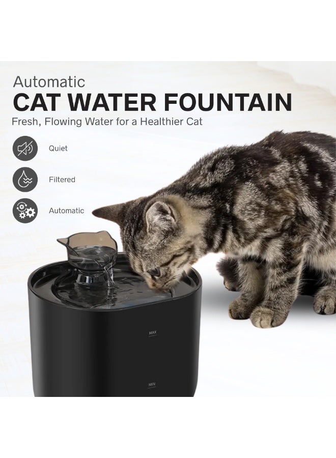 Nexso 2.2L Black Cat Water Fountain – Silent Pump, 4-Layer Filtration System, Visual Water Level Window, BPA-Free PC+PP Material, Easy-to-Clean Water Dispenser for Cats & Dog, Quiet Hydration Solution - Image 2