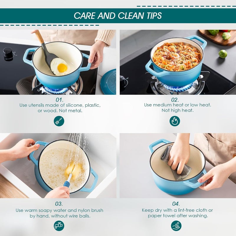 vancasso Casserole Dish, 2 Liters Blue Enamelled Cast Iron Dutch Oven with Double Loop Handle, Naturally Non-Stick Cast Iron Casserole Pot for Home Baking, Braiser, Cooking - 20cm Ergonomic build - Image 5