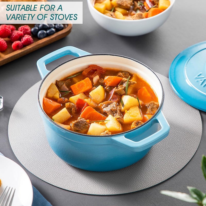 vancasso Casserole Dish, 2 Liters Blue Enamelled Cast Iron Dutch Oven with Double Loop Handle, Naturally Non-Stick Cast Iron Casserole Pot for Home Baking, Braiser, Cooking - 20cm Ergonomic build - Image 4