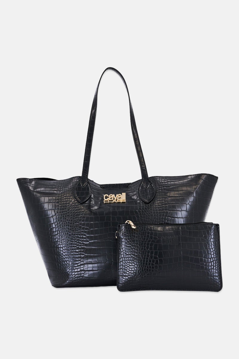 Cavalli Class Women Brand Logo Tote Bag, Black - Image 1