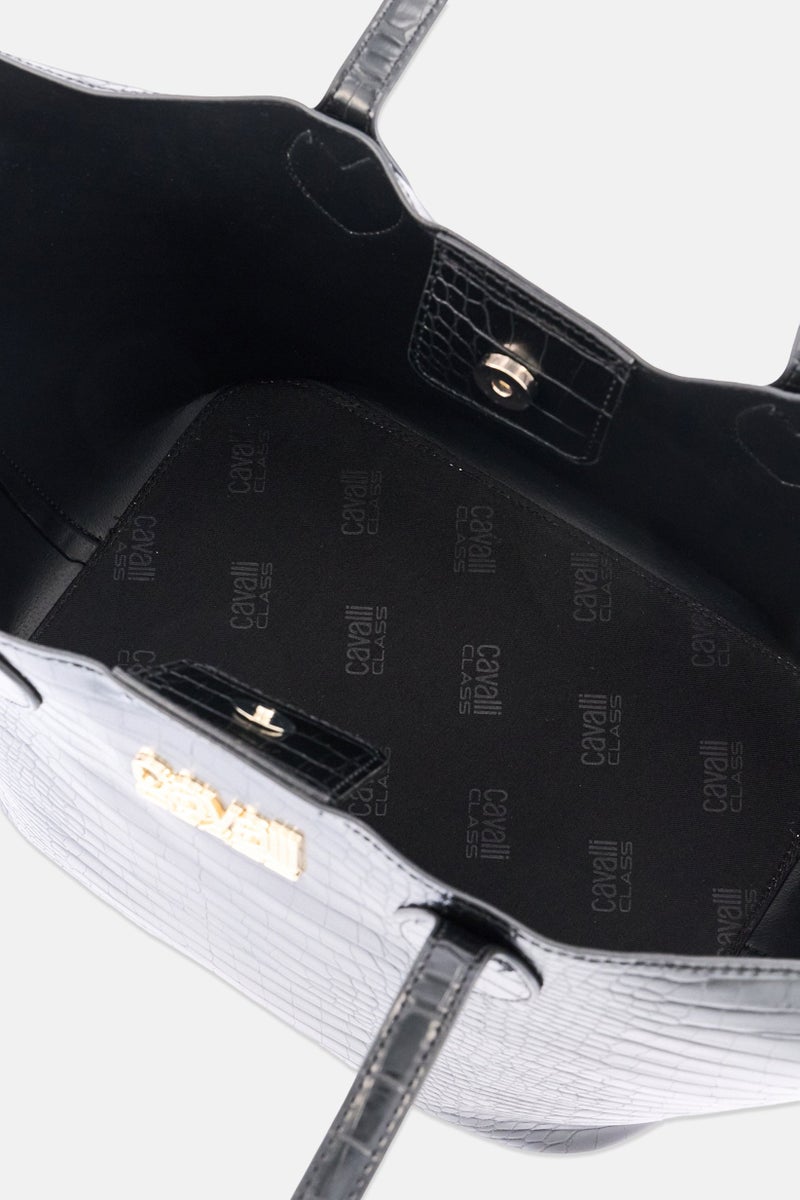 Cavalli Class Women Brand Logo Tote Bag, Black - Image 5