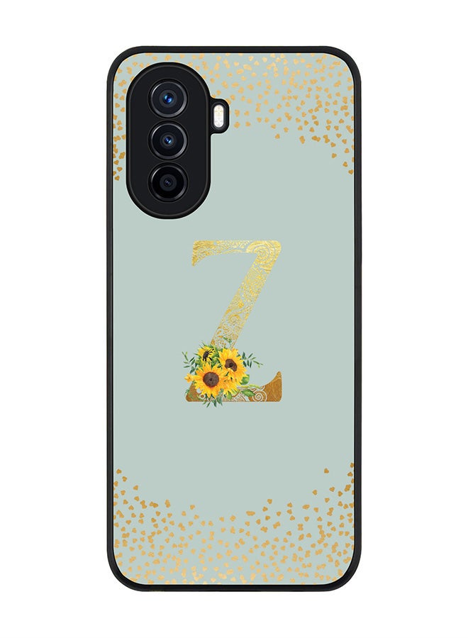 Stylizedd Rugged Black Edge case for Huawei nova Y71,Slim fit Flexible Cover - Custom Monogram Initial Letter Floral Mandala Pattern Alphabet - Z (Light Grey ) - Image 1