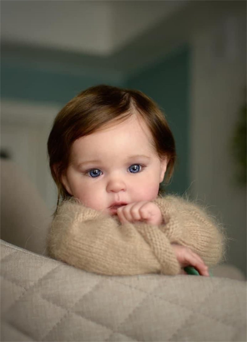 Zero Pam 20 inch Lifelike Reborn Baby Dolls Girl Eyes Open Silicone Newborn Doll with Realistic Veins Rooted Brown Hair Soft Cuddle Cloth Body Real Babies that Look Real Toys for Kids - Image 4