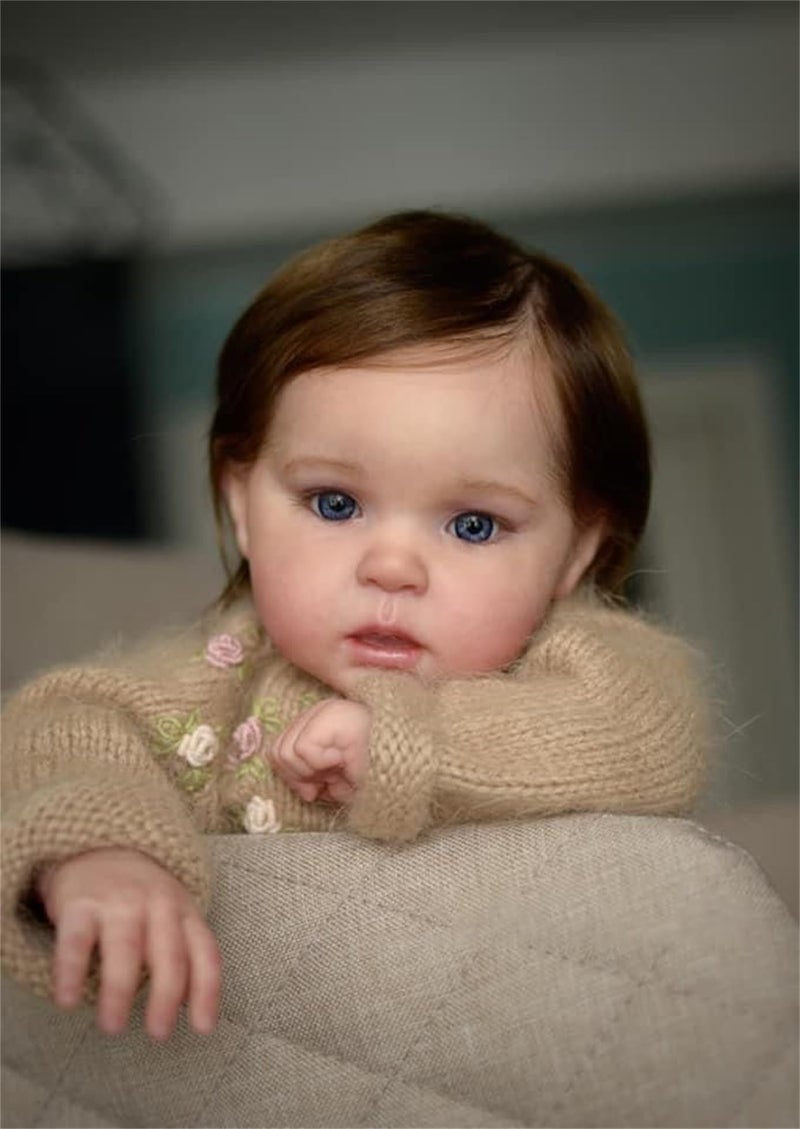 Zero Pam 20 inch Lifelike Reborn Baby Dolls Girl Eyes Open Silicone Newborn Doll with Realistic Veins Rooted Brown Hair Soft Cuddle Cloth Body Real Babies that Look Real Toys for Kids - Image 5