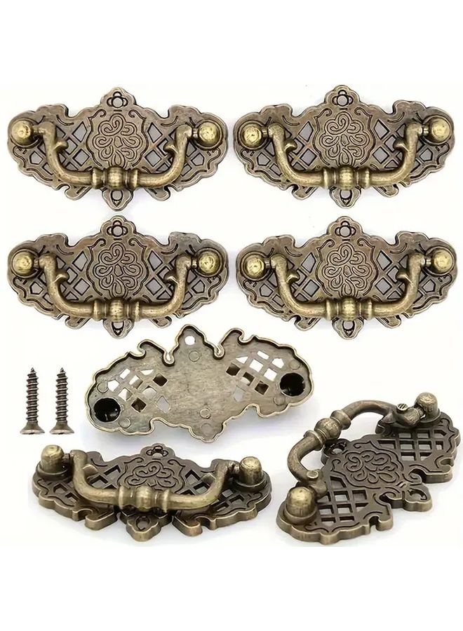 6Pcs Antique Brass Zinc Alloy Hollow Drawer Pull Handles With Installation Screws - Image 2