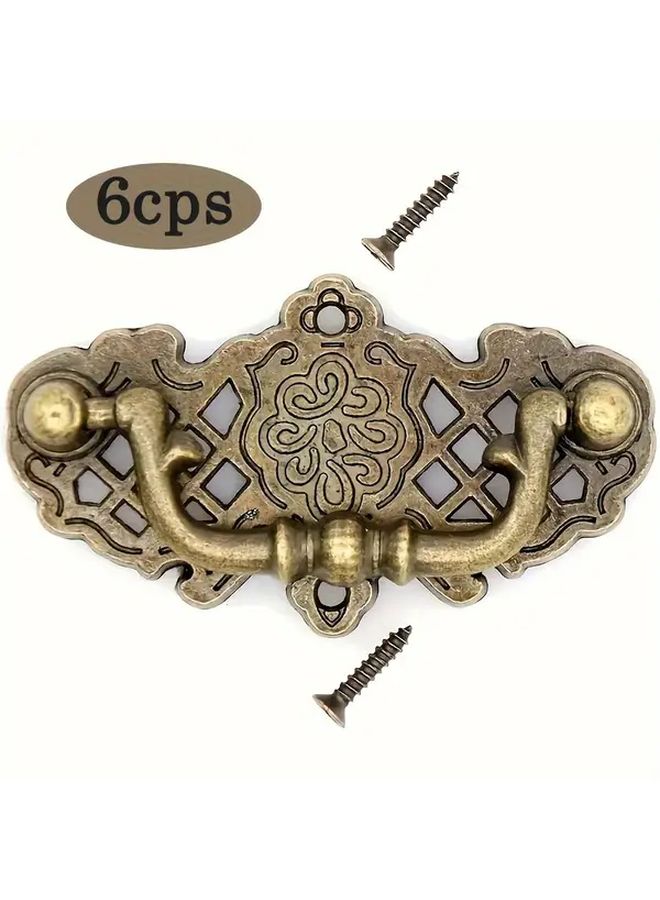 6Pcs Antique Brass Zinc Alloy Hollow Drawer Pull Handles With Installation Screws - Image 3