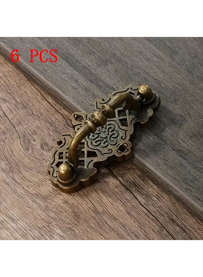 6Pcs Antique Brass Zinc Alloy Hollow Drawer Pull Handles With Installation Screws - Image 1