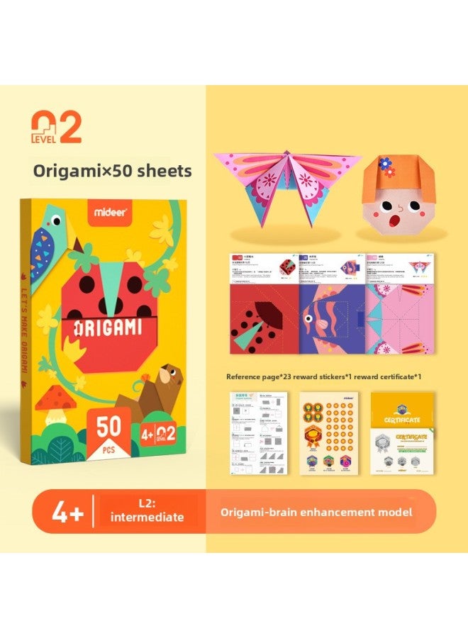 Advanced Handmade Children's Paper Crafts 3d Cutouts Stickers Educational Diy Toys For Kindergarten Kids Intelligence Toys-Color:Advanced Origami-Medium (50 Sheets) MD2089 - Image 1