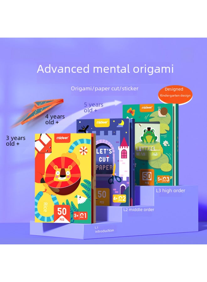 Advanced Handmade Children's Paper Crafts 3d Cutouts Stickers Educational Diy Toys For Kindergarten Kids Intelligence Toys-Color:Advanced Origami-Medium (50 Sheets) MD2089 - Image 2