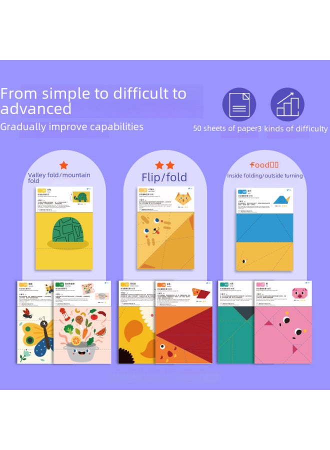Advanced Handmade Children's Paper Crafts 3d Cutouts Stickers Educational Diy Toys For Kindergarten Kids Intelligence Toys-Color:Advanced Origami-Medium (50 Sheets) MD2089 - Image 3