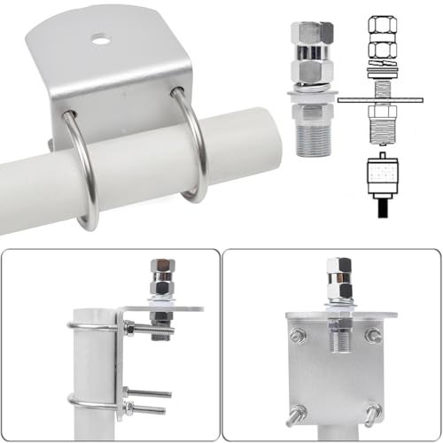 HYS Universal CB Antenna Mount W/ SO239 Stud, Antenna Mast Pole Mount Kits Heavy Duty 2pcs U-Bolt Clamp Bracket, L-Bracket with 10mm(APPR. 0.39inchs) Hole - Image 4