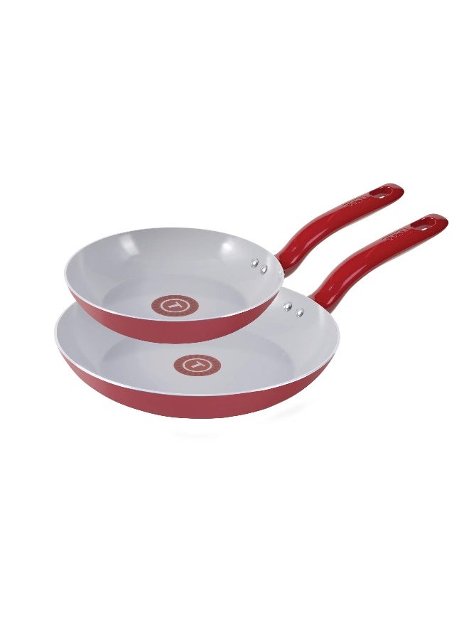 T-fal Simply Cook Ceramic Non-Stick Cookware, 2 Piece Frypan Set, 8 Inch and 10.5 Inch, Raspberry Compote, C499S264 - Image 1