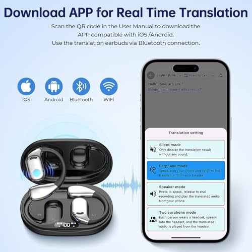 SENPUKI AI Translation Earbuds Real Time, 144 Language Translator Earbuds with APP Compatible with iOS & Android, Bluetooth Headphones Translating Device-A - Image 2