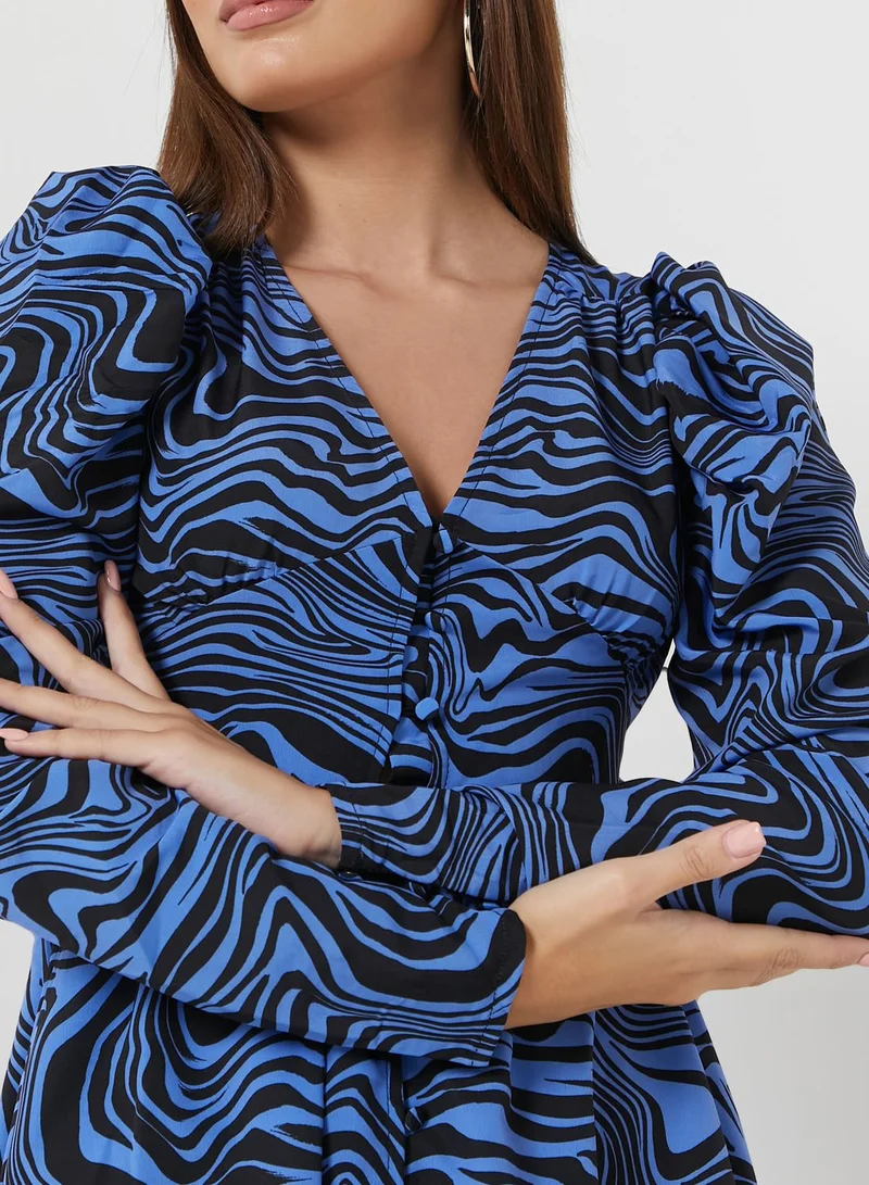 NASTY GAL Print Puff Sleeve Dress