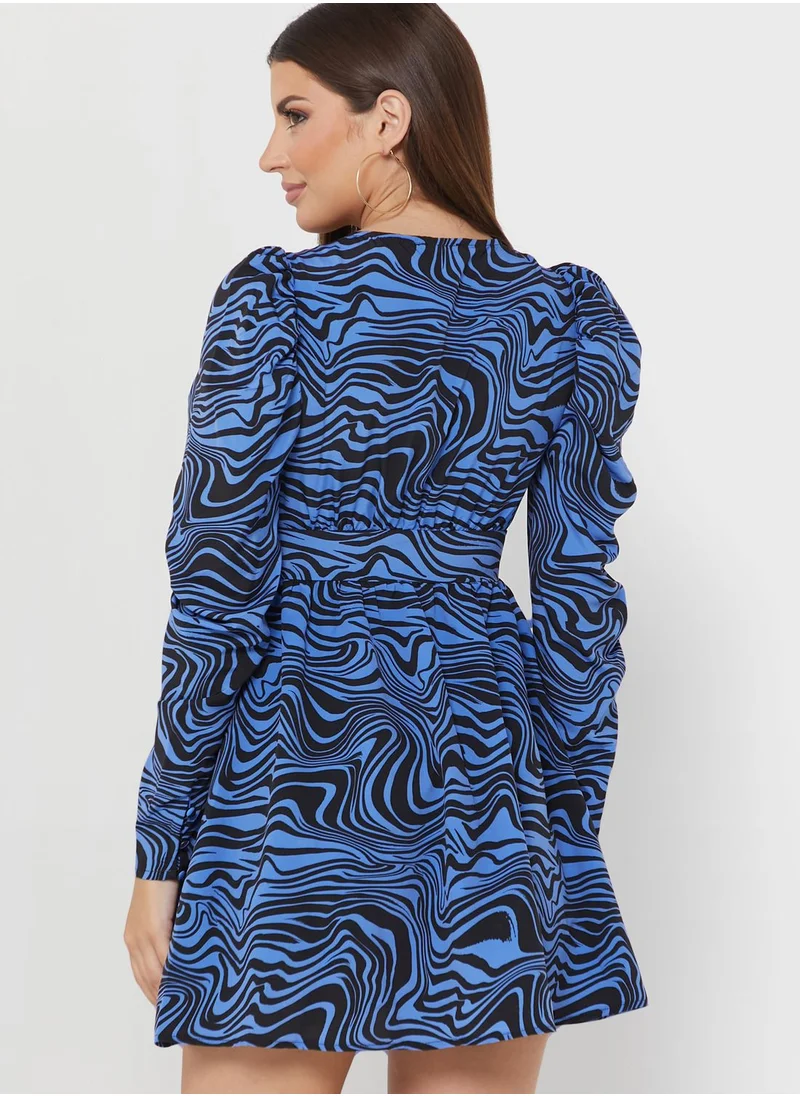 NASTY GAL Puff Sleeve Printed Dress