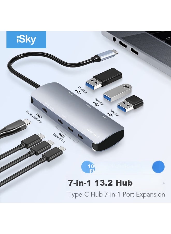 Isky Type-c 3.2 Splitter 10gbps High-speed 7-port Hub Thunderbolt 3/4 Dock Usb-c 3.2 Gen2 Docking Station For Apple Microsoft Huawei Phones And Laptops - Image 1