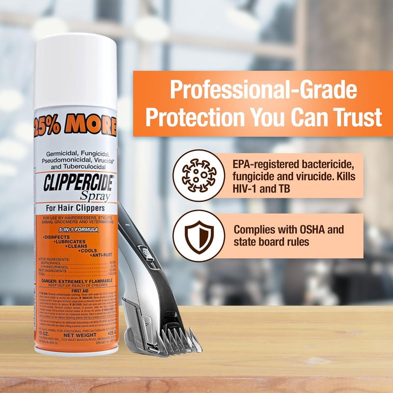 Clippercide 5-in-1 Clipper Disinfectant Spray 15oz, 3 Pack | Cleans, Lubricates, Cools, Prevents Rust & Disinfects | Professional Clipper Spray for Barbers, Stylists & Pet Groomers | Made by Barbicide - Image 3
