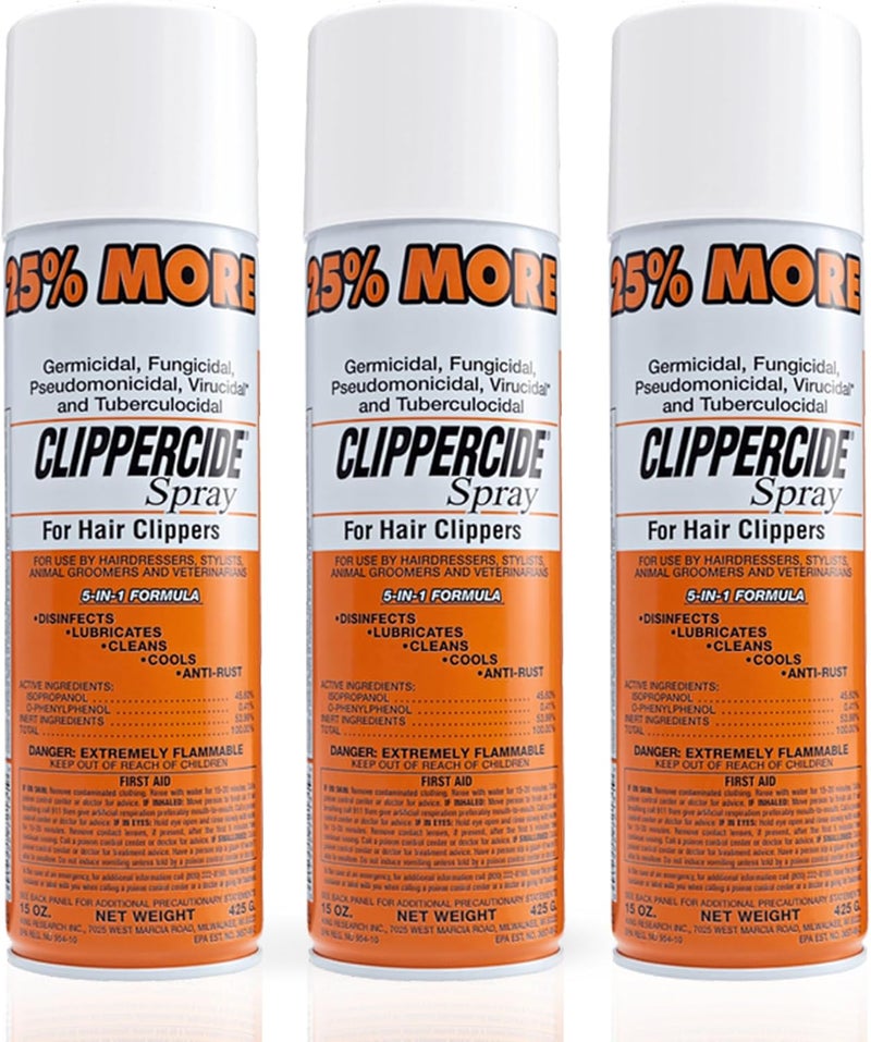 Clippercide 5-in-1 Clipper Disinfectant Spray 15oz, 3 Pack | Cleans, Lubricates, Cools, Prevents Rust & Disinfects | Professional Clipper Spray for Barbers, Stylists & Pet Groomers | Made by Barbicide - Image 1
