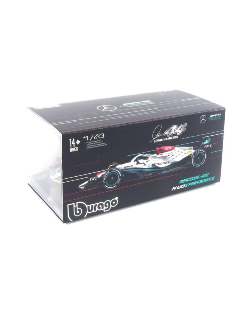 Mercedes AMG Petronas F1 Team W13 (2022): 1:43 Scale Model Car, 44 Lewis Hamilton, With Driver, Hard Case, Silver (18-38066H)